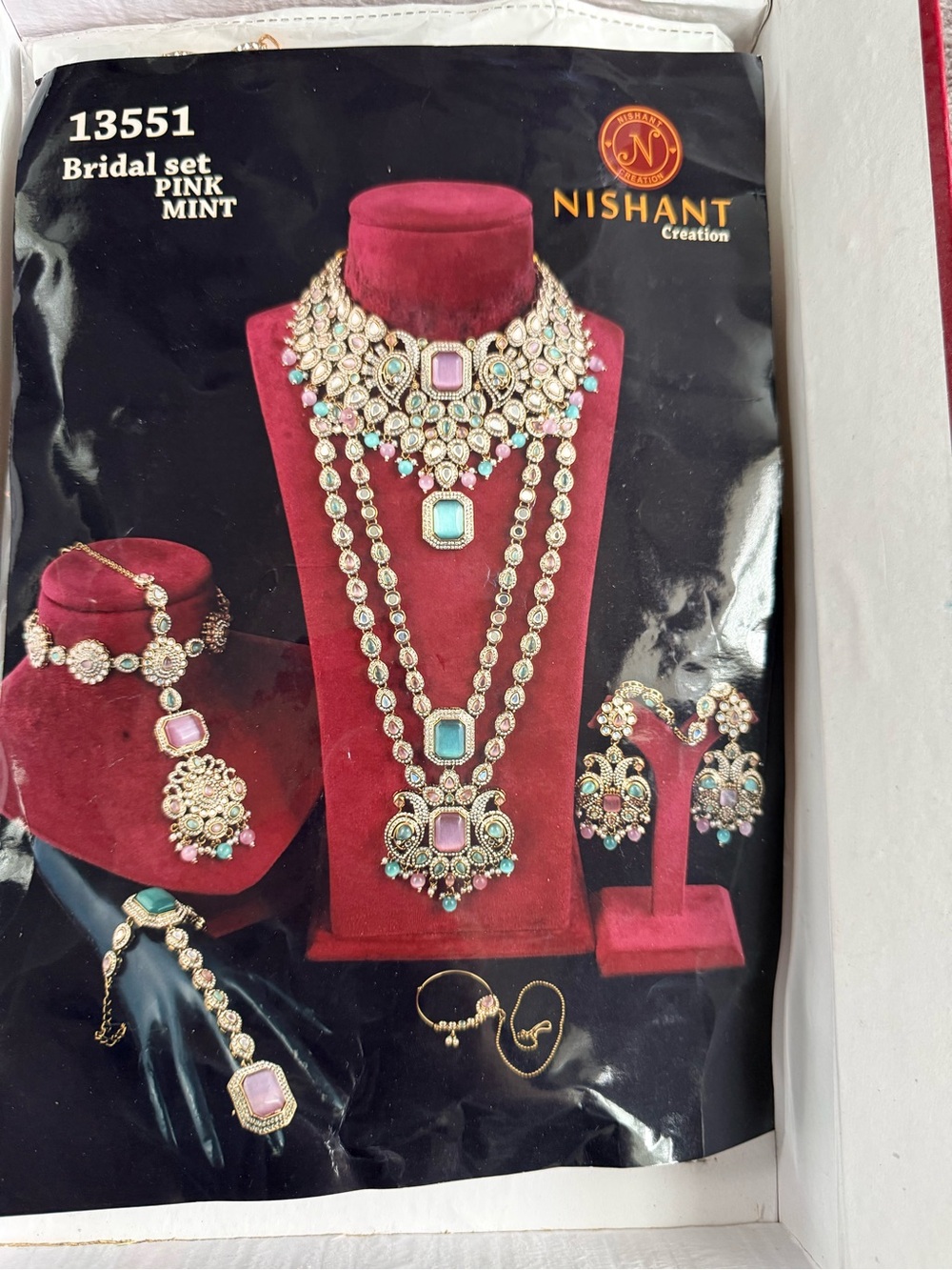 SHAN Pink and Mint Multilayer Bridal Necklace Set